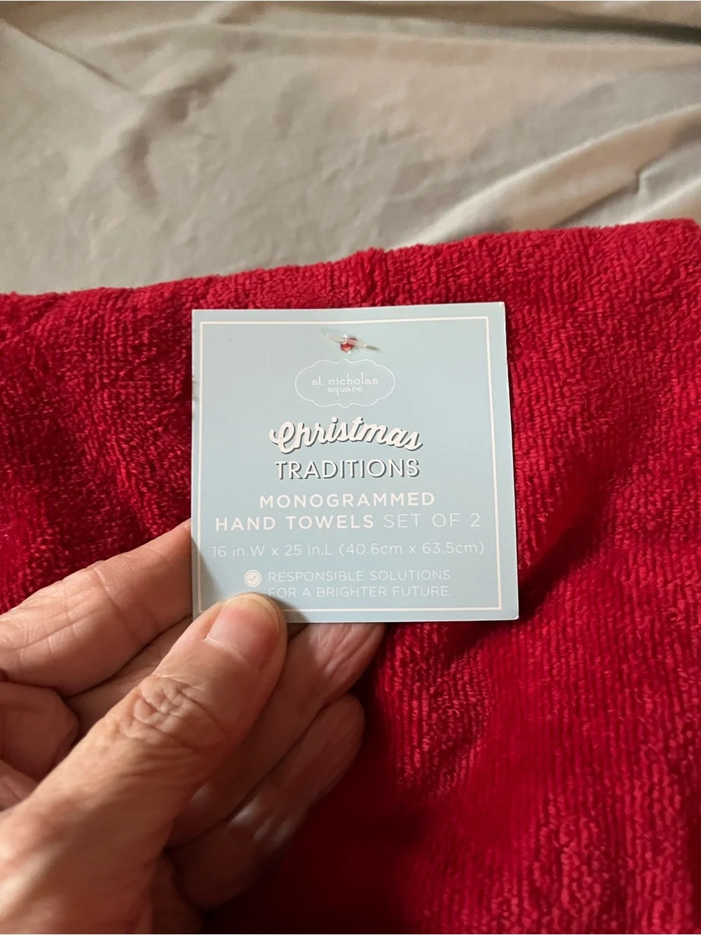 Red Monogrammed Holiday Hand Towel Set